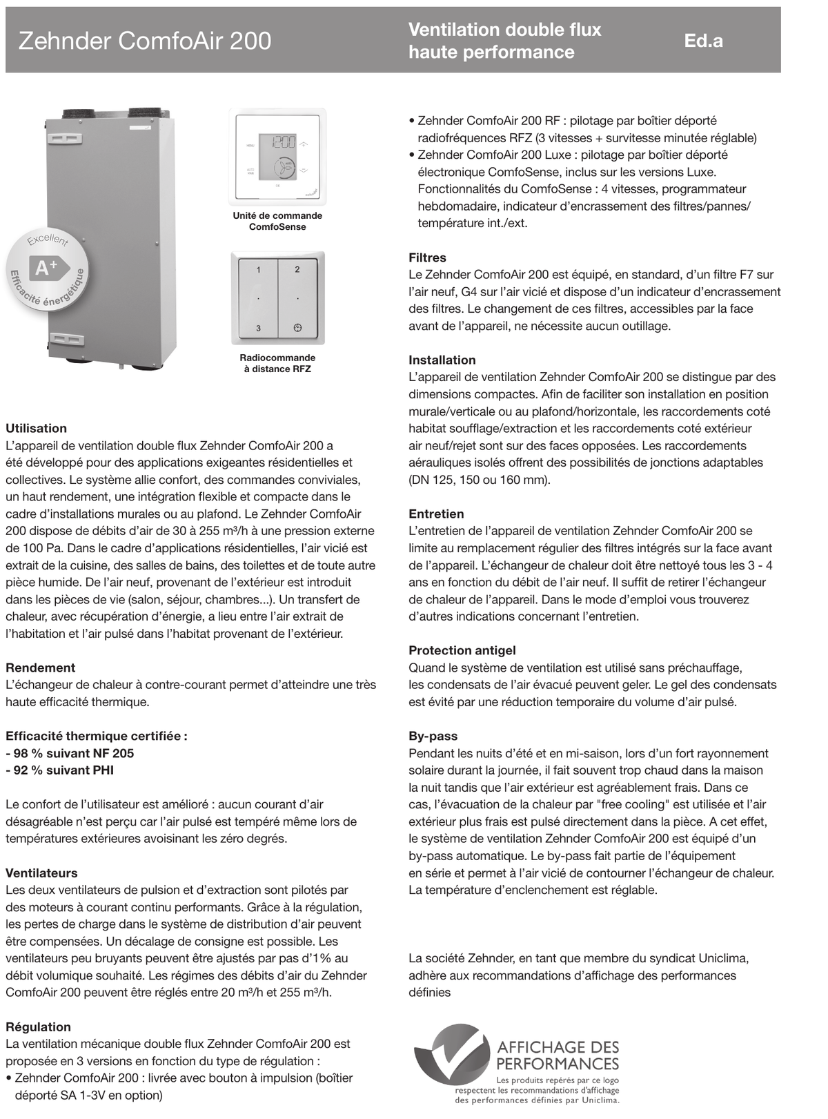 Presentation de la Zehnder ComfoAir 200