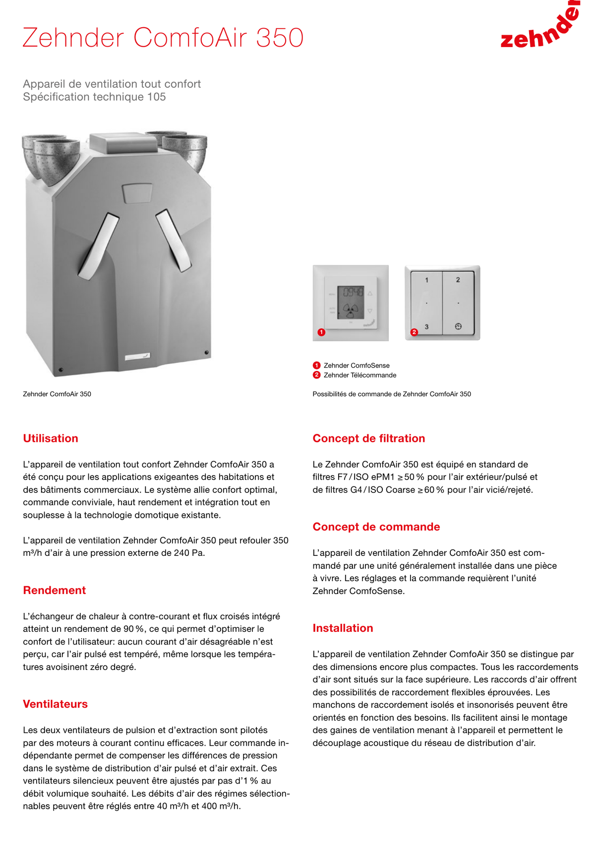 Presentation de la Zehnder ComfoAir 350