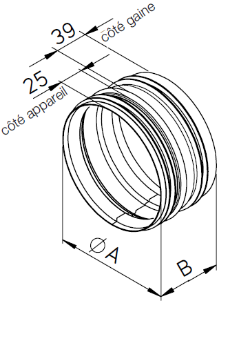Raccord mâle galva avec joint D125 3414 h