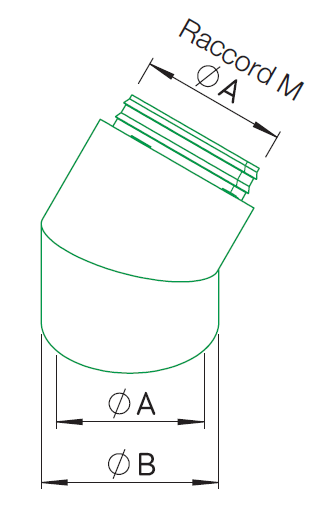 Coude 45° ⌀180 + raccord Mâle 9450 helios