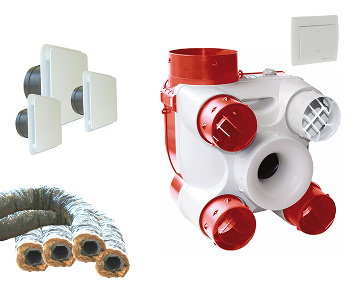 Kit DECO DHU K avec bouches et interrupteur 2 positions pour grande vitesse cuisine et gaines