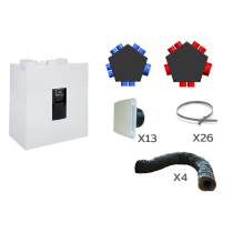 VMC double flux très haut rendement IDEO 325 Ecowatt Radio Unelvent pour tout type de maison individuelle avec kit réseau de distribution par répartiteur 8 piquages et gaines