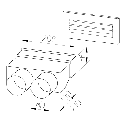 Kit plénum mural droit 2x75/grille 