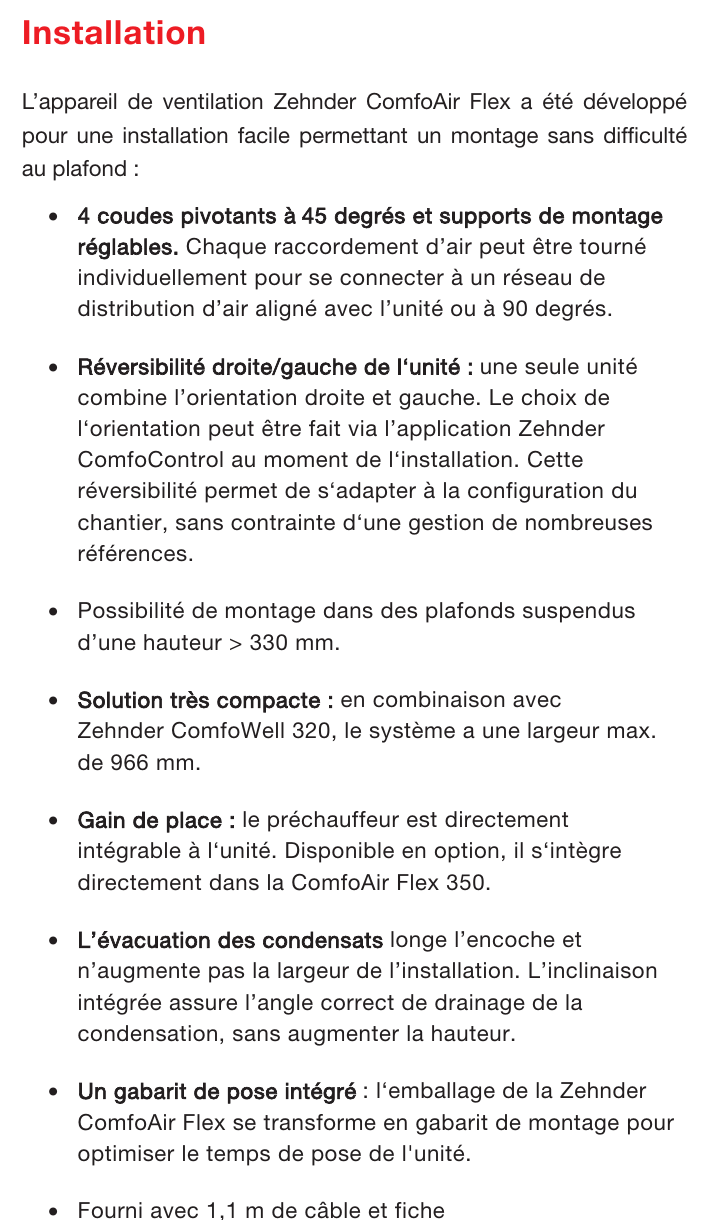 Consignes d’installation de la Zehnder ComfoAir Flex 350
