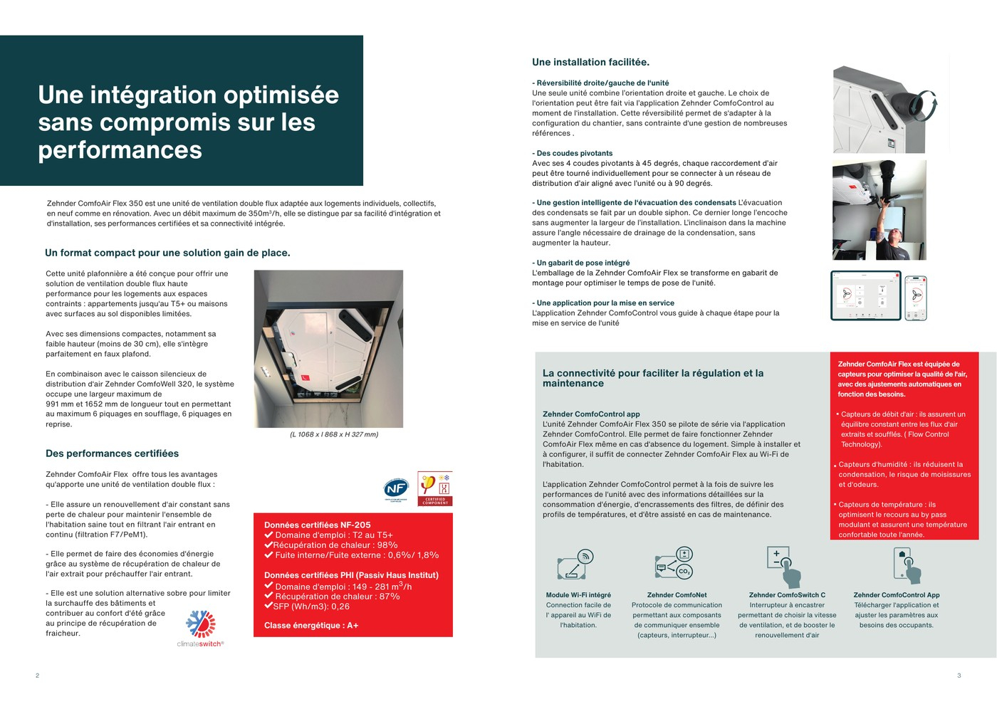 Intégration et connectivité de la Zehnder ComfoAir Flex 350