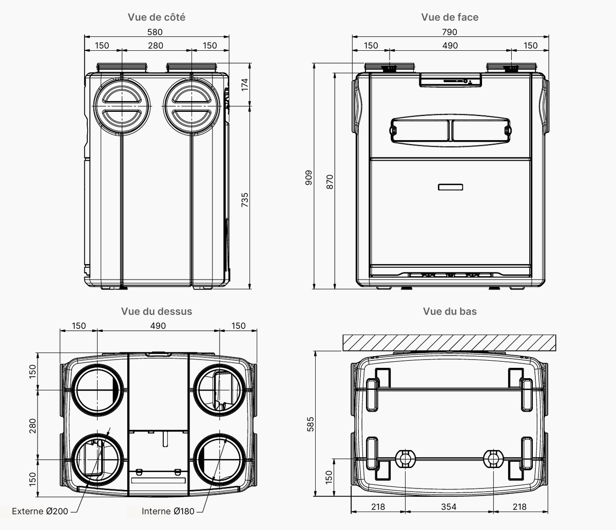 Dimensions du Renson Flux Go Wall