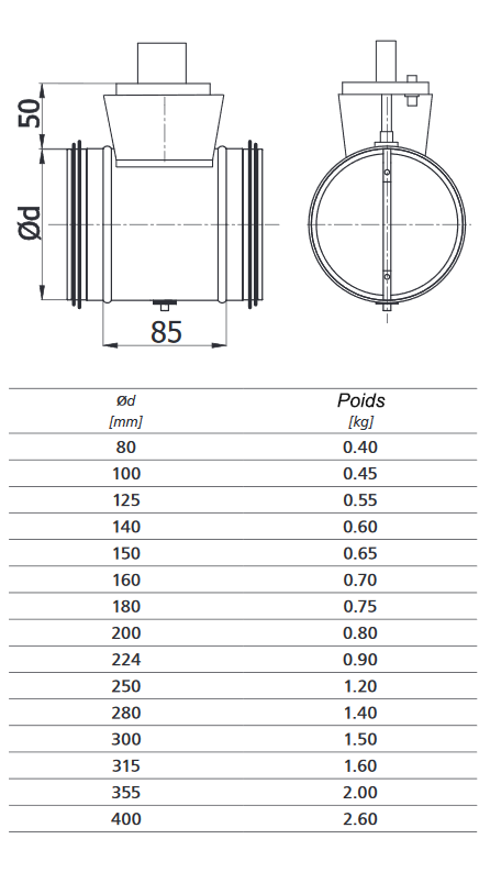 dimensions registre equilibrage acier galvanise joint
