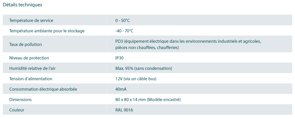 caracteristiques Capteur ComfoNet CO2 C67 zehnder