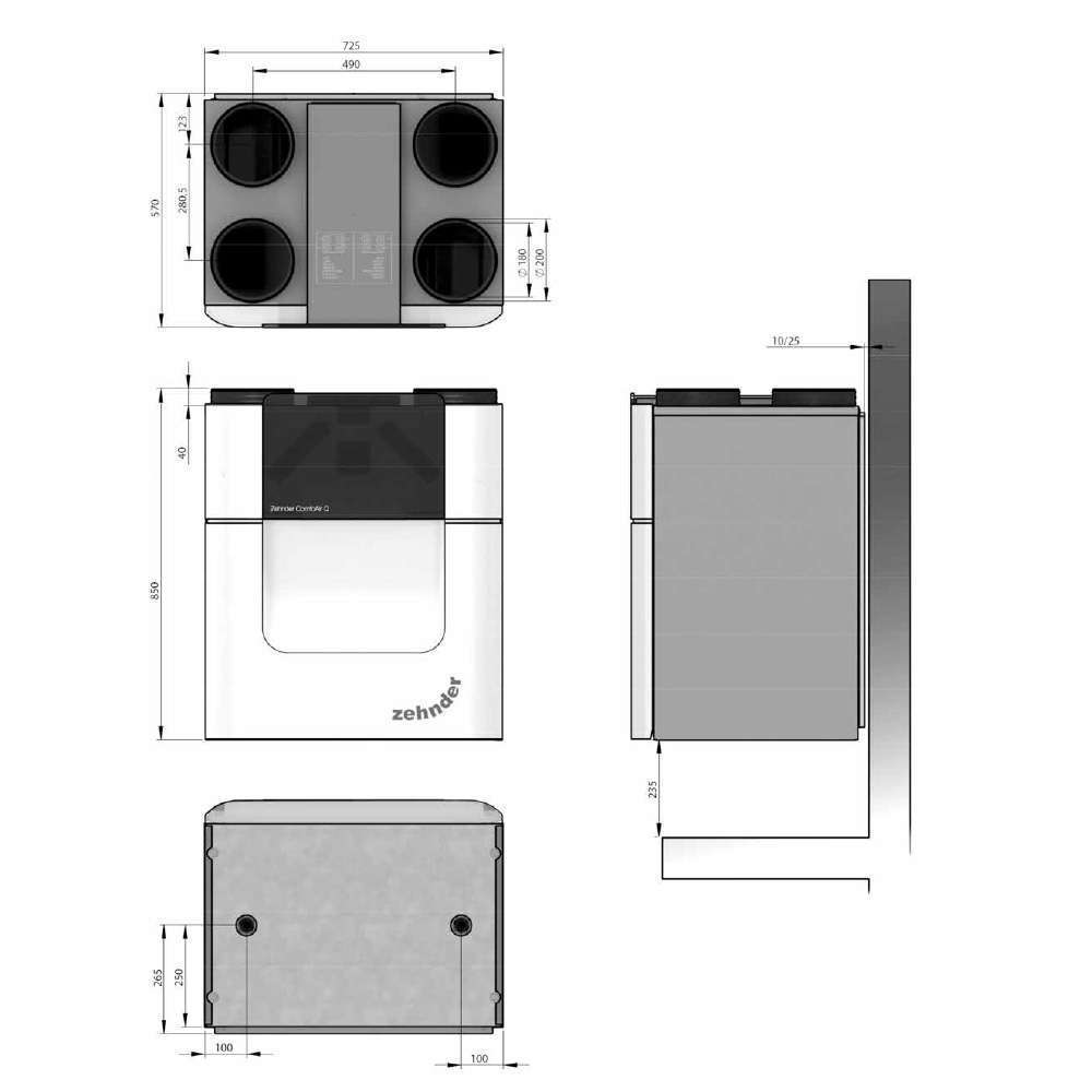 dimensions ComfoAir Q450 471502103 zehnder